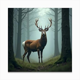 A Majestic White Tailed Deer In A Misty Forest 1 Canvas Print