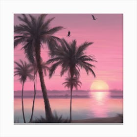 Sunset With Palm Trees 1 Canvas Print