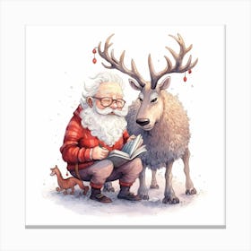 Santa Claus And Reindeer Canvas Print