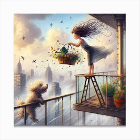 Girl And A Dog Canvas Print