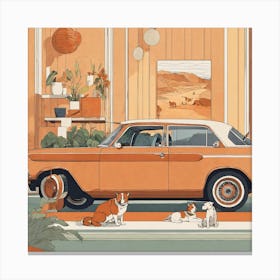 Dog And A Car Canvas Print