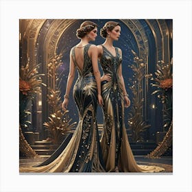 Two Women In Gold Gowns Canvas Print