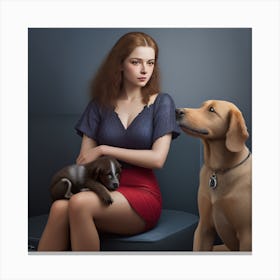 Portrait Of A Woman And Her Dog Canvas Print