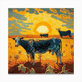 Cows In The Field At Sunset Canvas Print