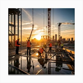 Construction Workers At Work Canvas Print