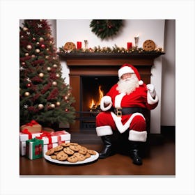 Santa Claus Sitting By The Fireplace Canvas Print