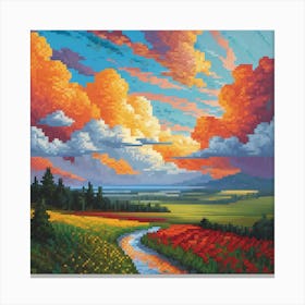 A Landscape Painting With , sun rase pic cell art print Canvas Print