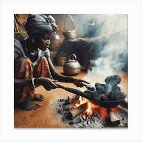 African Woman Cooking Canvas Print