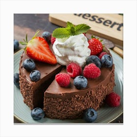 Chocolate Cake With Berries Canvas Print