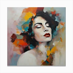 A painting depicting a woman with striking red lips, showcasing her elegance and captivating expression Canvas Print