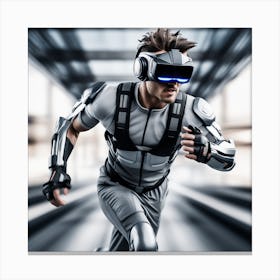 Futuristic Man Running In Virtual Reality Canvas Print
