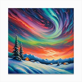 Aurora’s Embrace: Winter’s Twilight in a Painted Dreamscape wall art impressionist style Canvas Print