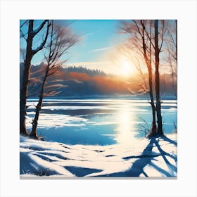 Forest Lake in Winter Sun Canvas Print