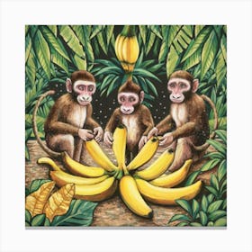 Banana Peeling Monkeys Jungle Jamboree Print Art Canvas Print
