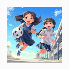 Two Girls Playing Soccer Anime Canvas Print