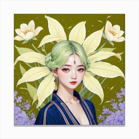 Chinese Girl With Flowers 2 Canvas Print