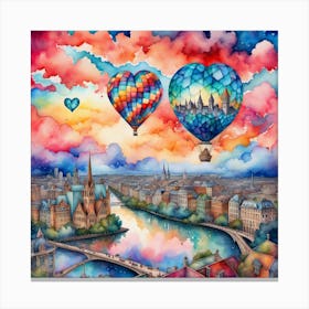 Hot Air Balloons Over A City Canvas Print