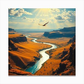 Eagle Flying Over River Canvas Print