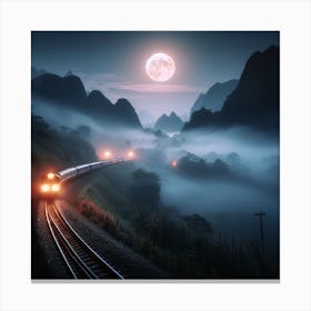 Train In The Mountains At Night Canvas Print