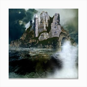 Castle In The Ocean Sea Island Landscape Canvas Print