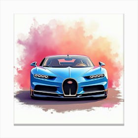 Bugatti Chiron Set Against A Colorful Watercolor Backdrop, No Signature Or Logo 1 Canvas Print