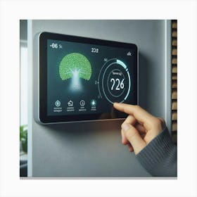 Woman Using A Smart Thermostat Canvas Print