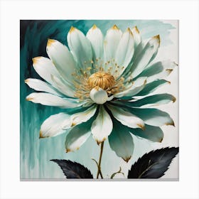 "Serene Bloom" is an exquisite painting that captures the delicate beauty of a white lotus in full blossom against a contrasting emerald backdrop. The artwork features elegant petals tipped with gold, radiating from a rich, golden heart, symbolizing purity, grace, and a sense of calm. This piece, with its refined color palette and striking detail, provides a tranquil focal point for any interior space. It's an ideal choice for those looking to infuse their environment with a touch of nature's serene elegance. "Serene Bloom" is more than an artistic creation; it's a meditative piece that invites contemplation and brings a peaceful atmosphere to the surroundings. Canvas Print