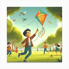 Kite Flying In The Park Canvas Print