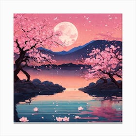 Japanese Sakura In Lake Canvas Print