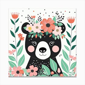 Floral Baby Black Bear Nursery Illustration (14) Canvas Print
