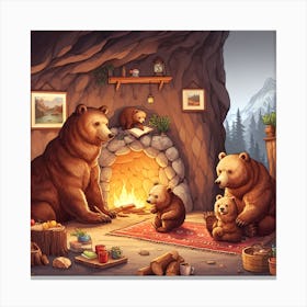 Bears In The Cabin Canvas Print