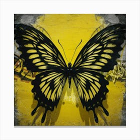 Butterfly On Yellow Wall Canvas Print