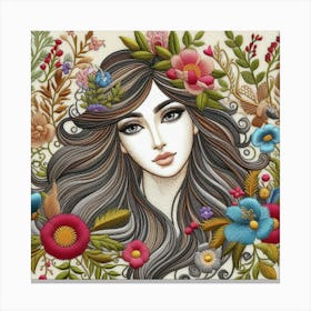 Embroidered Flower Girl Canvas Print