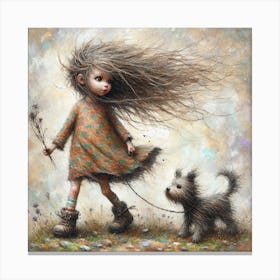 Little Girl With A Dog Canvas Print