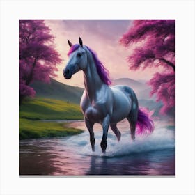 Majestic White Horse On River Canvas Print