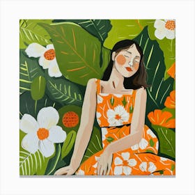 Girl In An Orange Dress Canvas Print