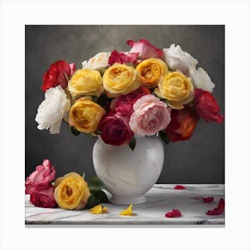 Shrub Roses in Ceramic Vase Canvas Print