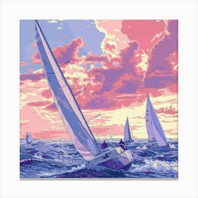 Sailboats At Sunset 2 Canvas Print