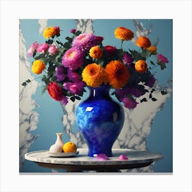 A Modern Still Life with Chrysanthemums and Roses in Pink & Orange Canvas Print