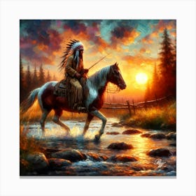 Native American Indian Crossing A Stream 6 Copy Canvas Print
