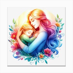 Mother And Child Watercolor Mothers Day Canvas Print