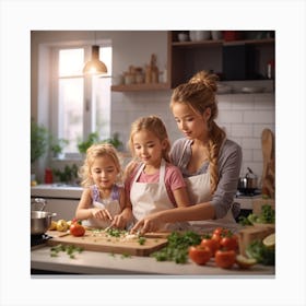 Photo Mother And Daughter Cooking At The 3 Canvas Print