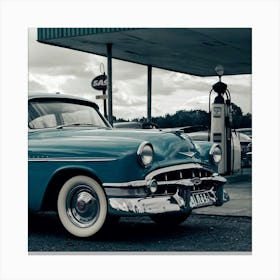 Old Car At Gas Station Canvas Print