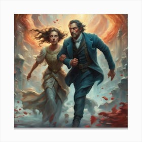 Man And A Woman Running Canvas Print