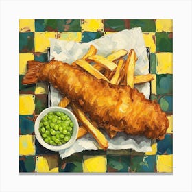 Fish & Chips Yellow Checkerboard 3 Canvas Print