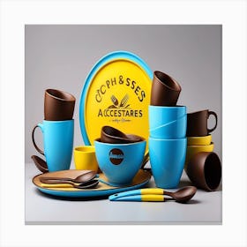 Blue And Brown Tableware Canvas Print