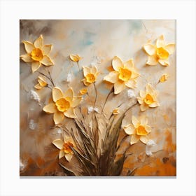 Daffodils Waving Stem Pointed Leaves Yellow Flashes Brown 6 Canvas Print