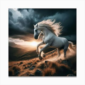 White Horse Running In The Mountains Canvas Print