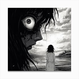 scary girl black and white manga Junji Ito style Canvas Print