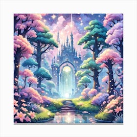 A Fantasy Forest With Twinkling Stars In Pastel Tone Square Composition 346 Canvas Print